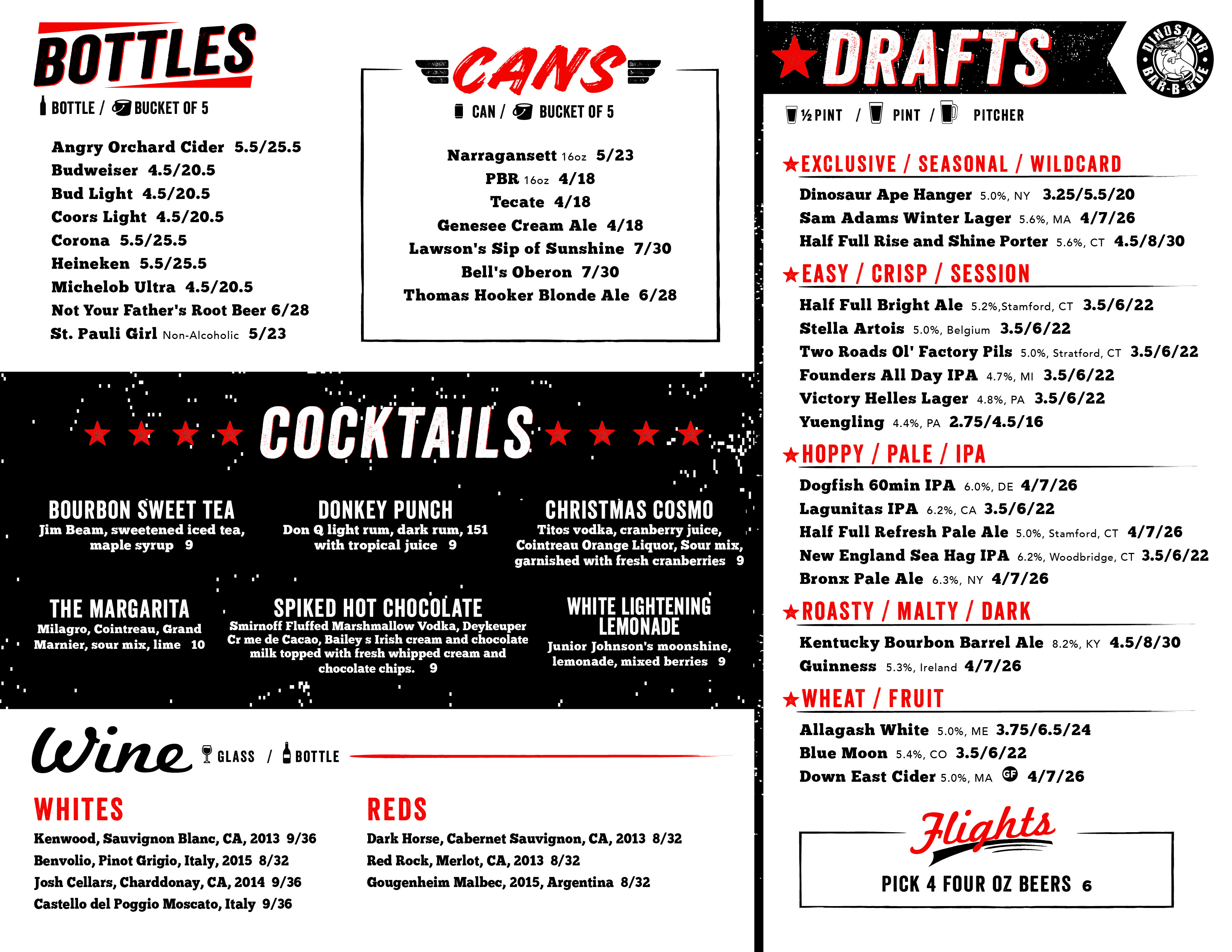 Stamford, CT's Dinosaur BarBQue Menu.