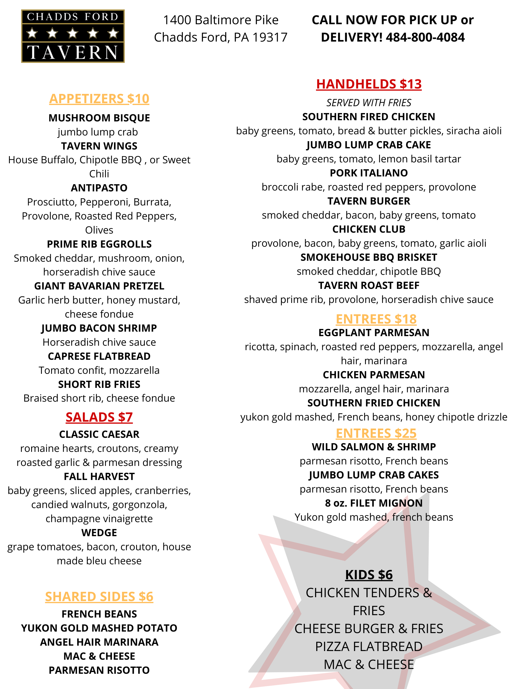 Menus Chadds Ford Tavern