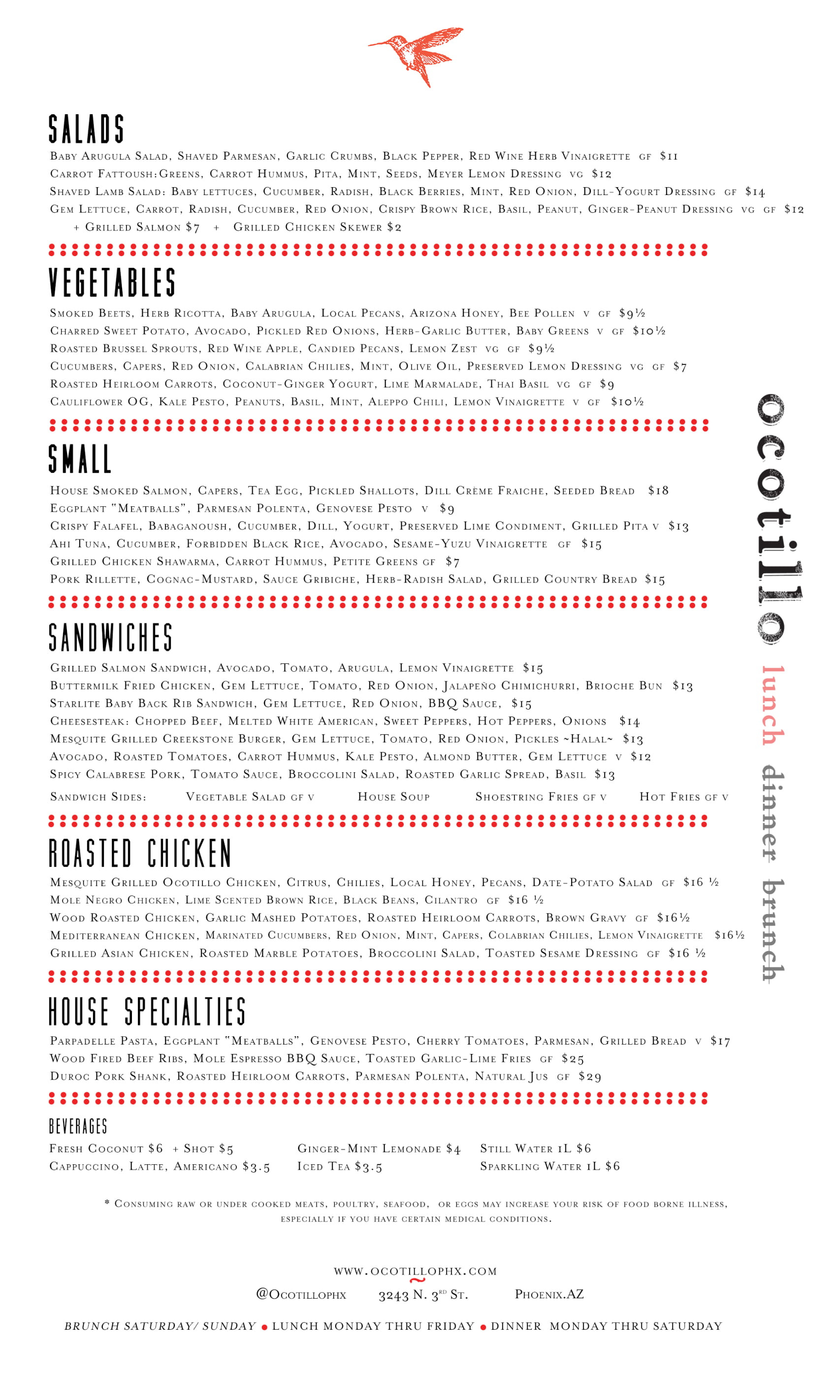 Menus Ocotillo