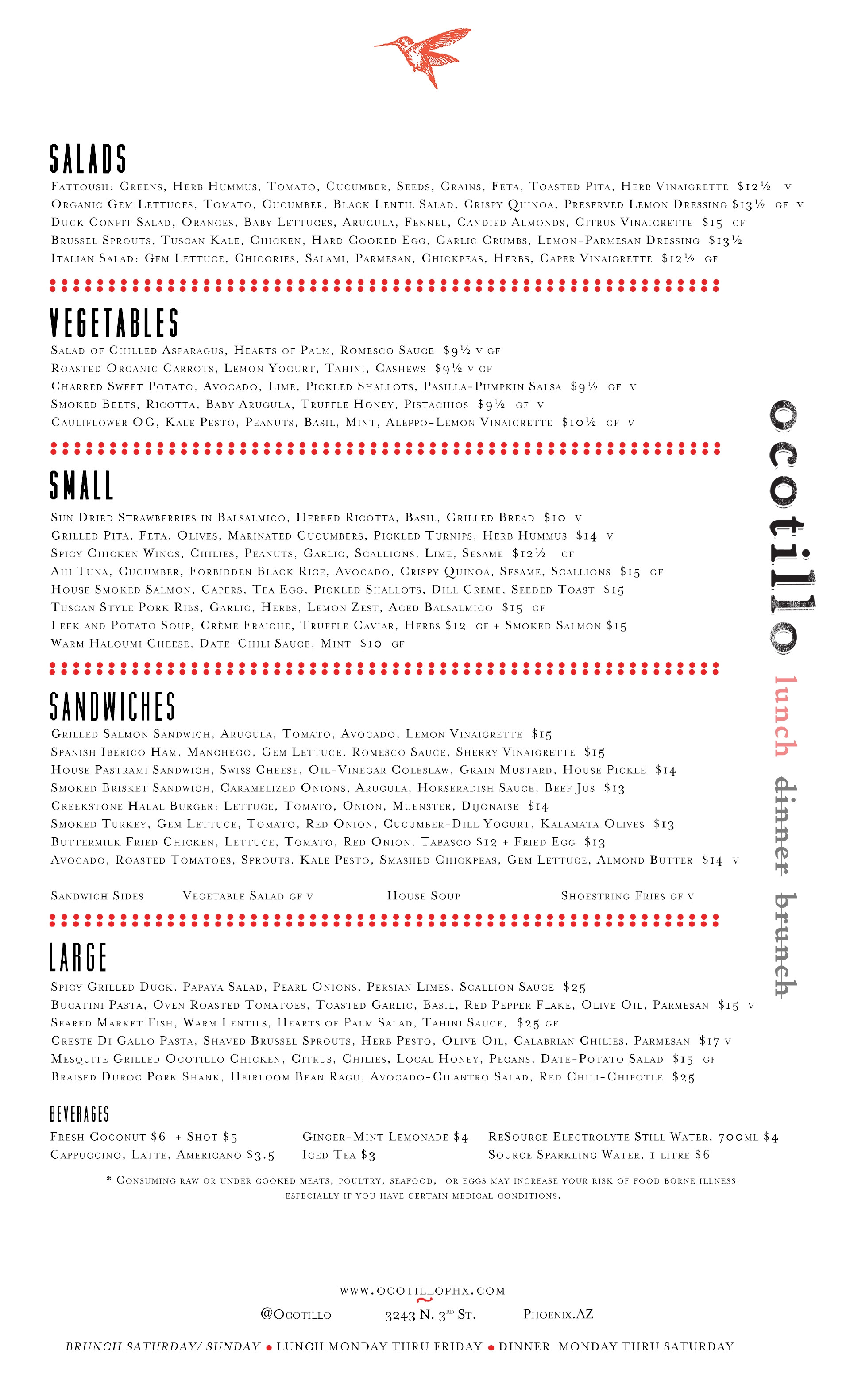 Menus Ocotillo