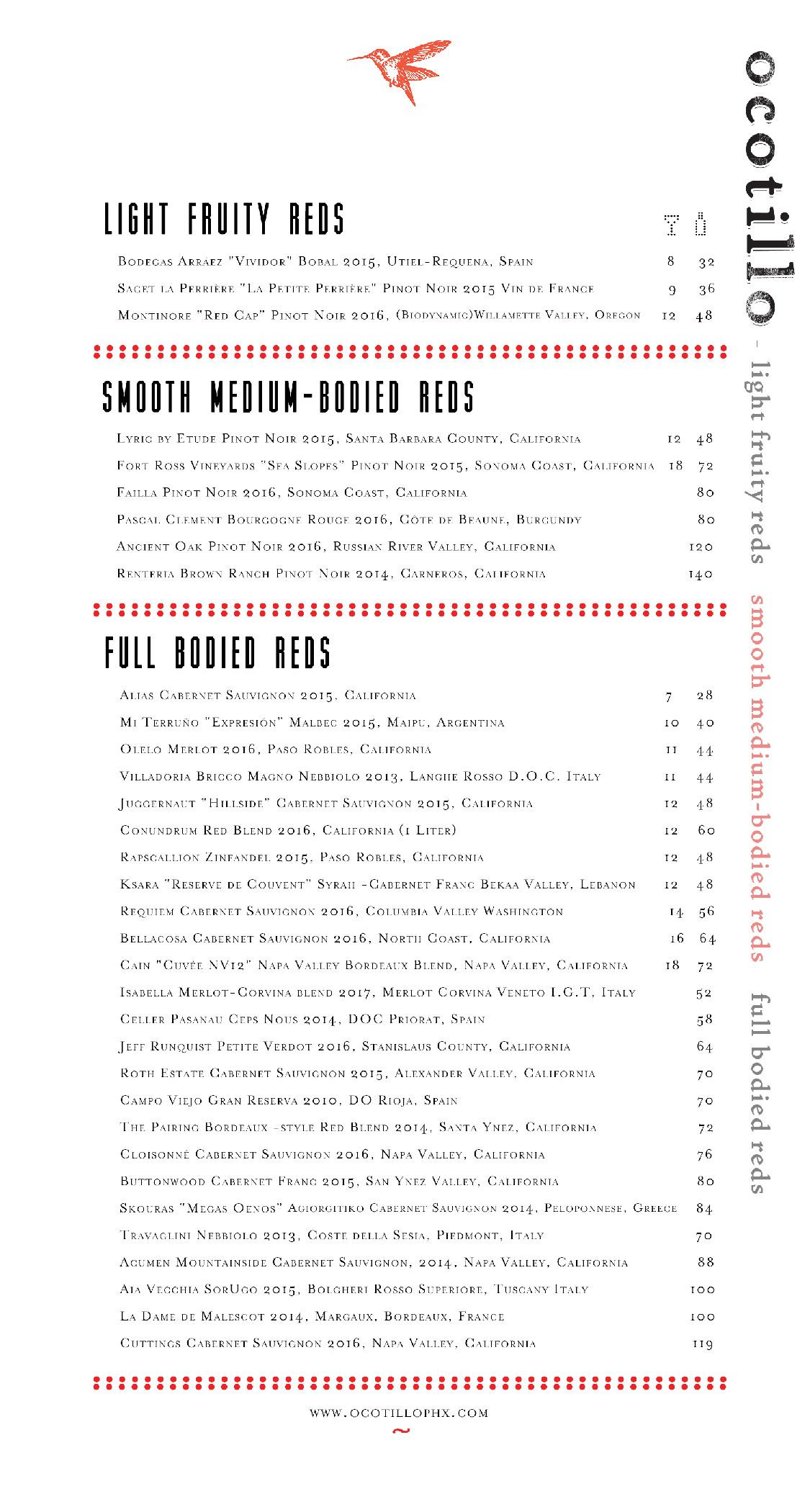Menus Ocotillo