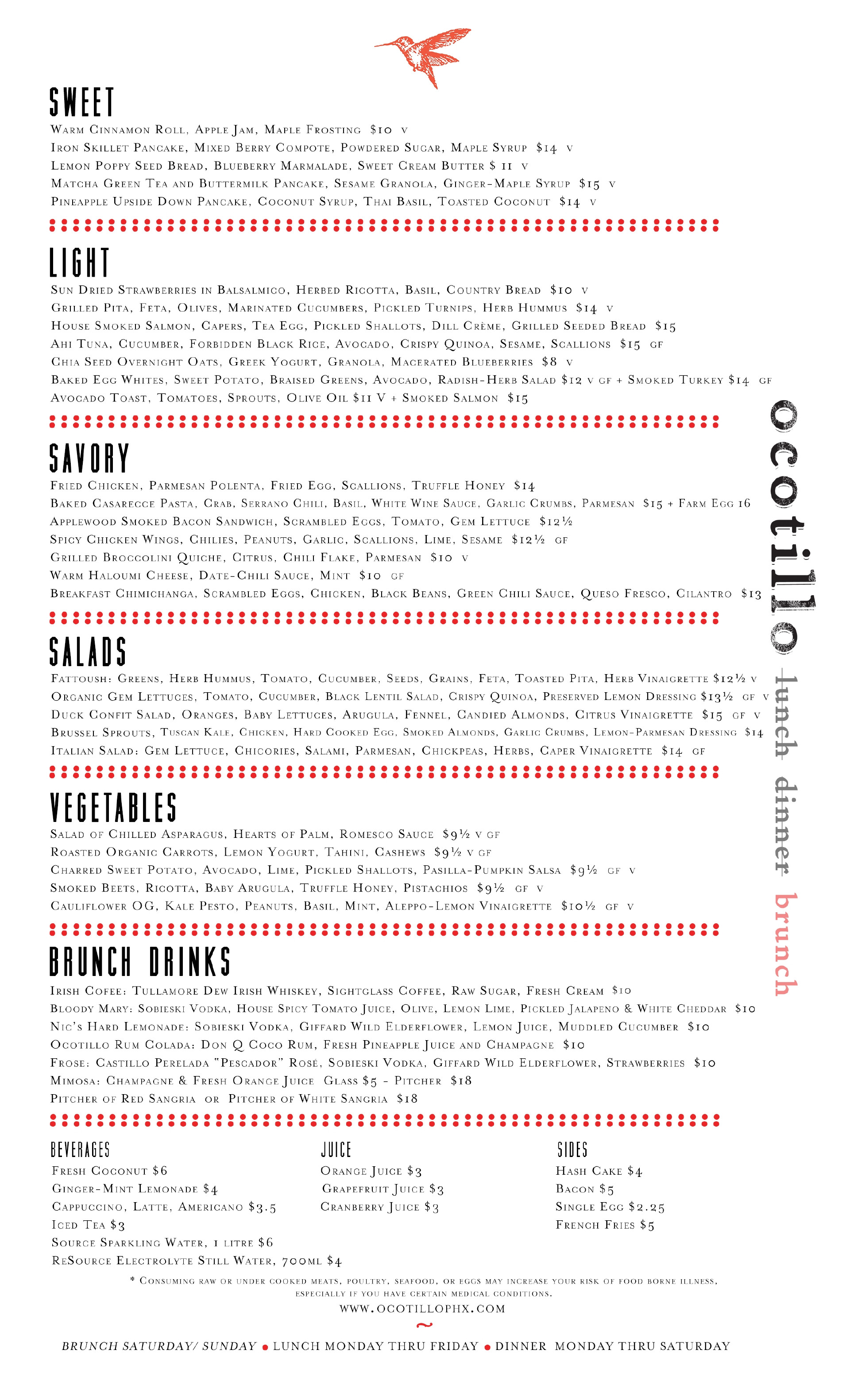 Menus Ocotillo
