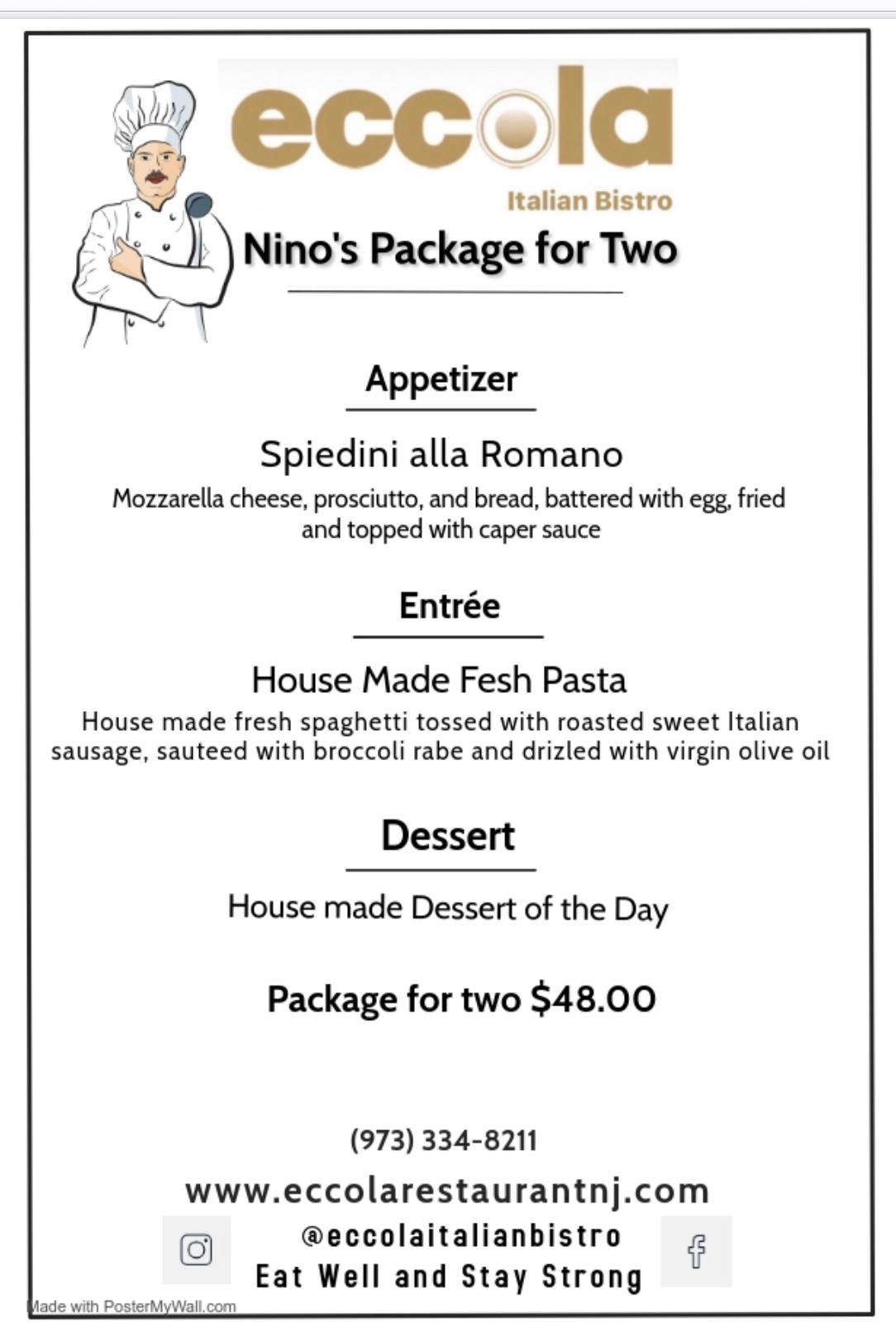 Menus Eccola restaurant in Parsippany, NJ